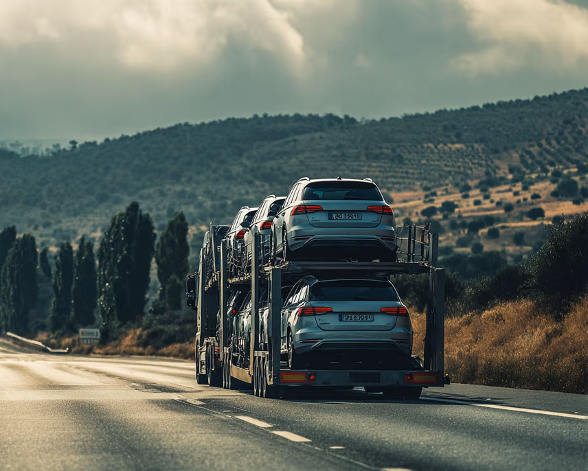 Auto-transport hauler loaded with vehicles on the highway